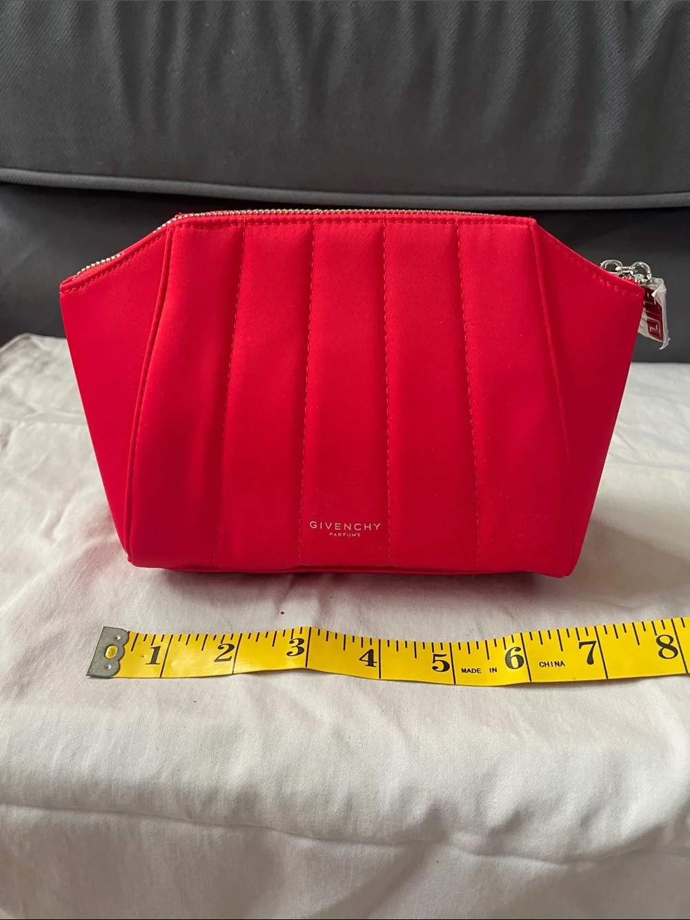 Givenchy Bright Red Quilted Cosmetic Case with Silver Hardware